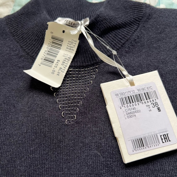 Peserico Blue Crew Neck Sweater with Geometric Pattern - Picture 5 of 9